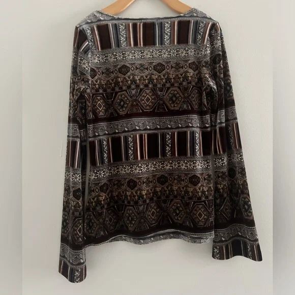 Vintage Y2K Velvet Paisley Bell Sleeve Heart Soul Top Sz S - Picture 3 of 4